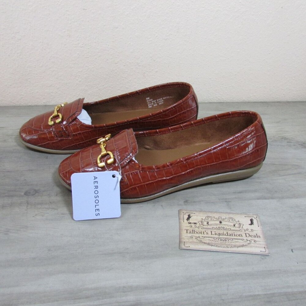 Aerosoles Women's 8 Bobbi Buckle Slip On Ballet Flats Clay Crocodile Faux Leathe